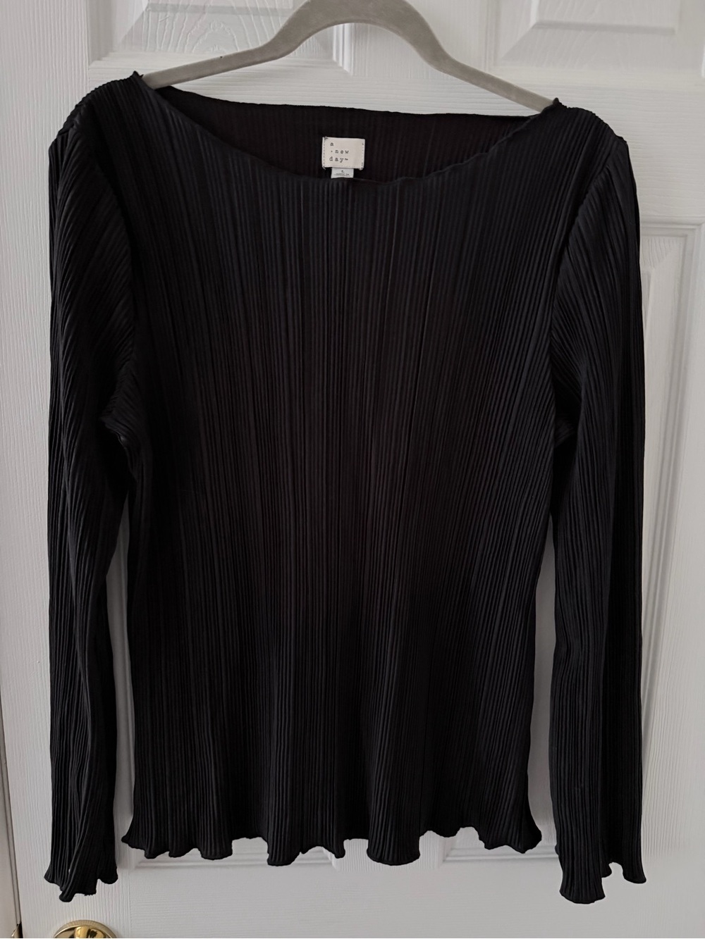 a new day Black Ribbed Long-Sleeve Boatneck Top